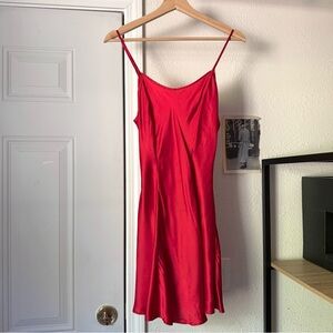 BRUNO red bias cut slip silk sleeveless mini dress